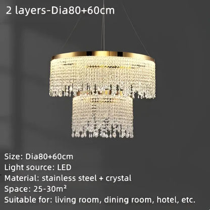 Decorbites crystal waterfall chandelier with gold stainless steel frame and cascading crystals for dining room lighting