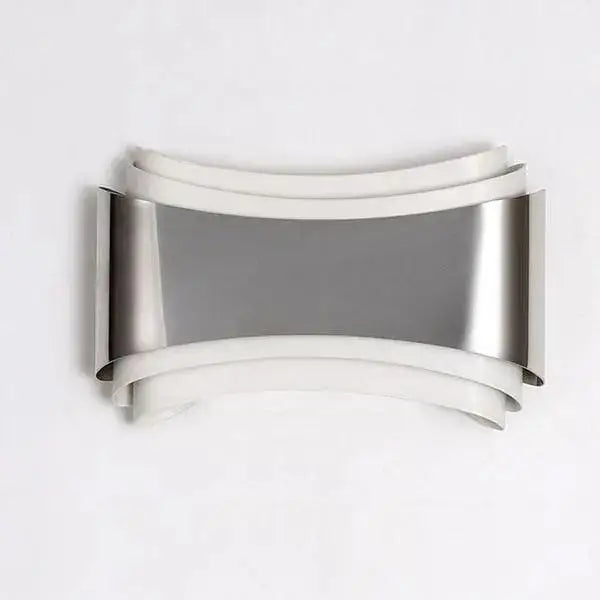 DecorBites™ curved modern wall sconce with layered silver-toned metallic bands and integrated LED lighting
