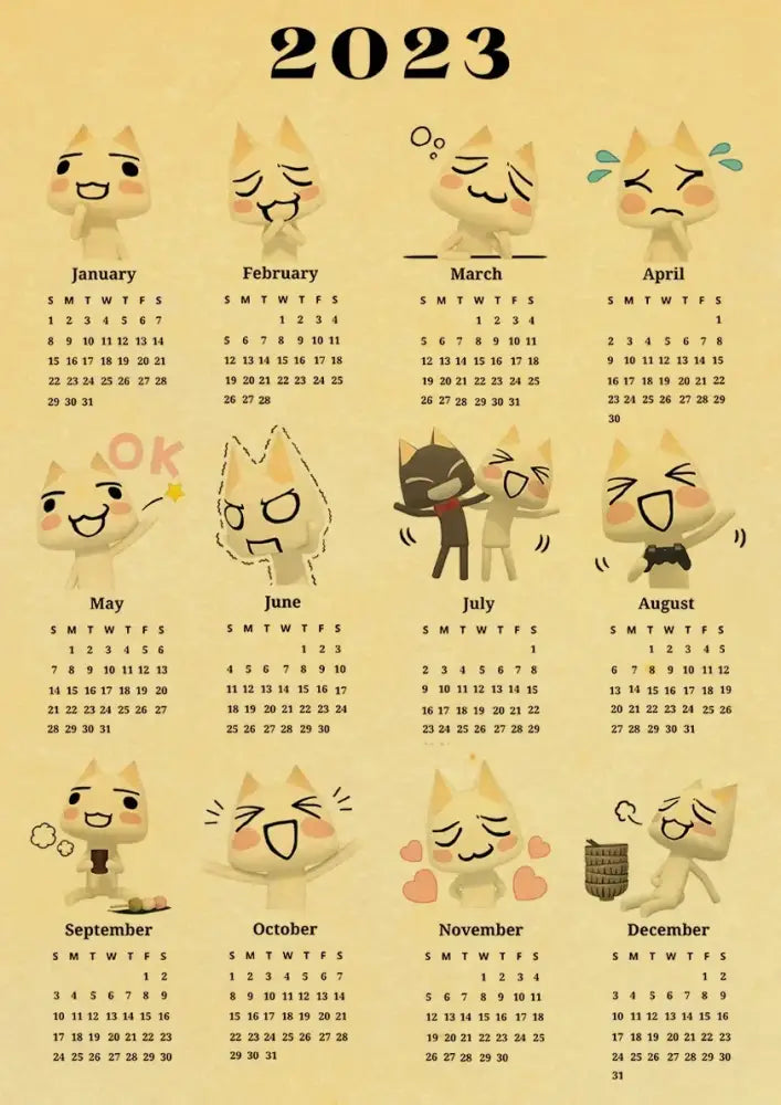 2023 calendar featuring cute 3d cat faces with various expressions in decorbites™ cat poster for home decor