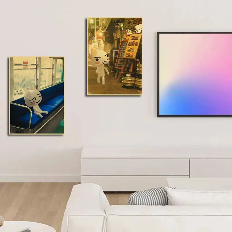 Three framed wall art pieces featuring cute 3d cat cartoon characters for home decor cat poster collection