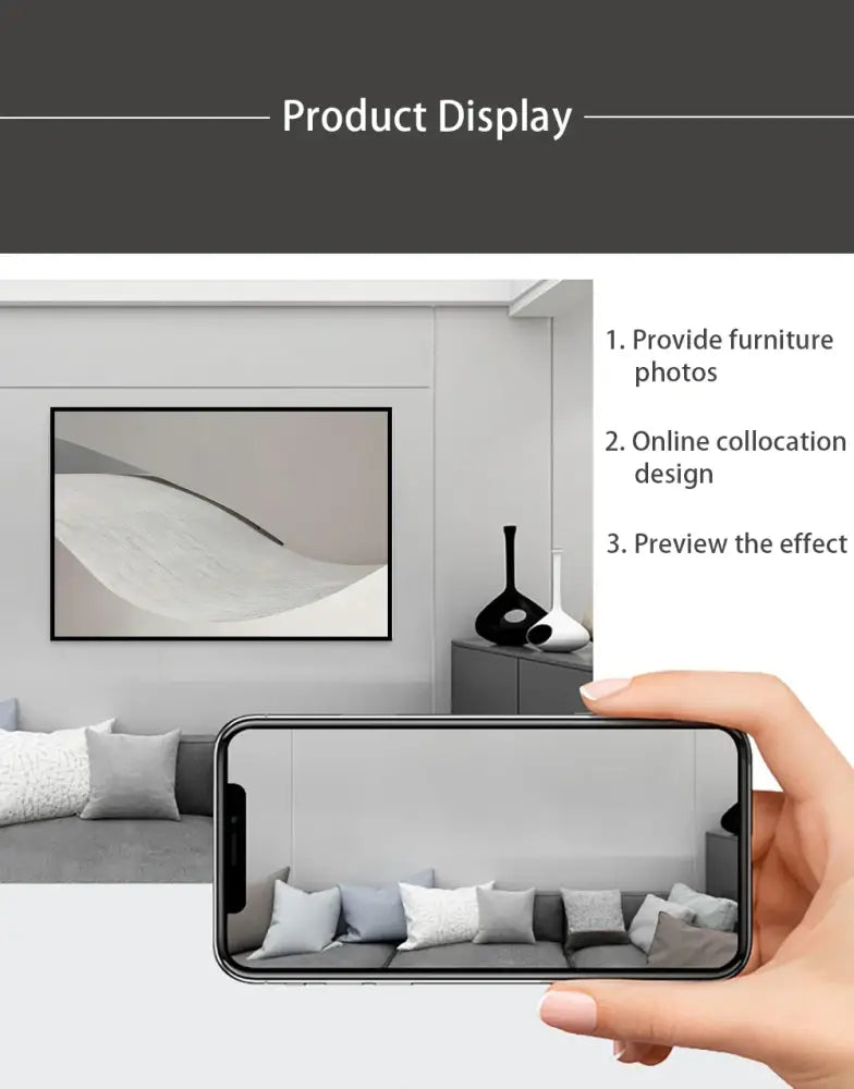Decorbites™ cute cat bathroom canvas wall art featuring black-framed abstract wall art with flowing white and gray waves
