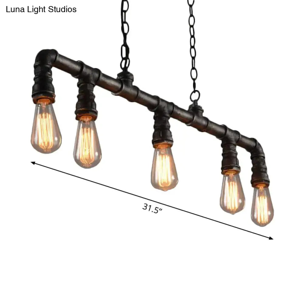 DecorBites™ cyberpunk black iron plumbing pipe 5-light pendant ceiling light with amber led incandescent bulbs 220v-240v