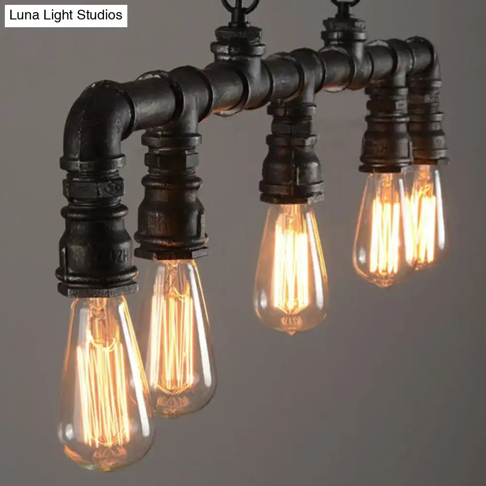 Decorbites cyberpunk black iron plumbing pipe 5-light pendant ceiling light with amber filament bulbs for dining room 220v-240v