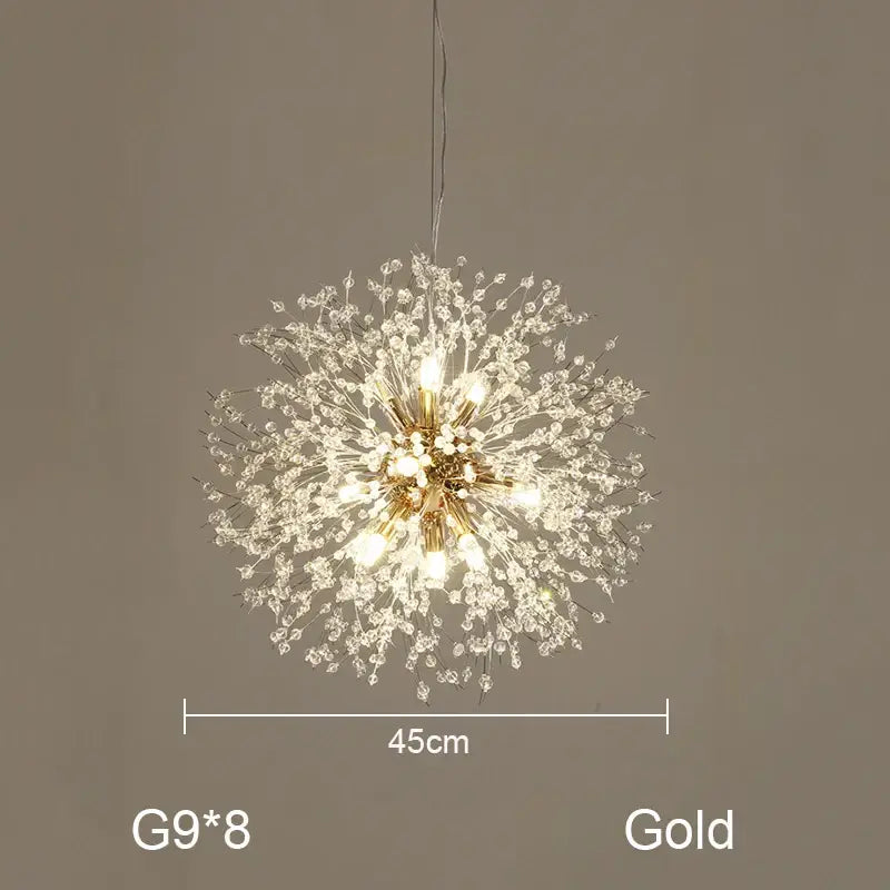 Decorbites dandelion chandelier gold crystal led living room light with sparkling bulbs and intricate gold-toned design
