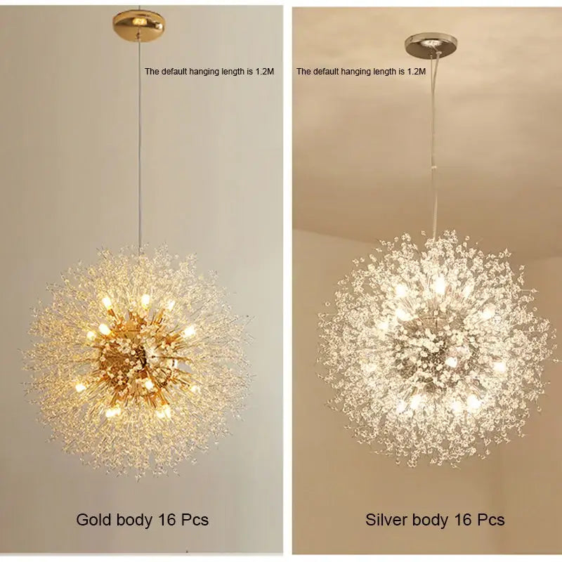 Gold decorbites dandelion chandelier with 16 crystal-like spikes for elegant living room lighting