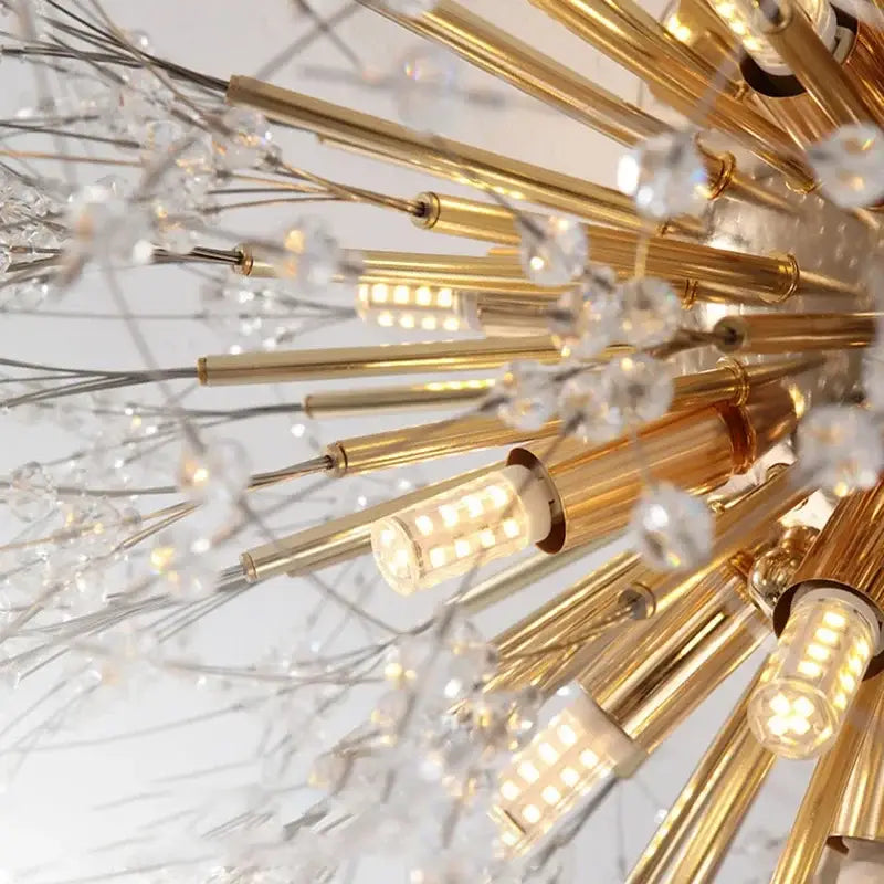 Gold-toned decorbites dandelion crystal ceiling light with crystal led accents and led bulbs for living room use