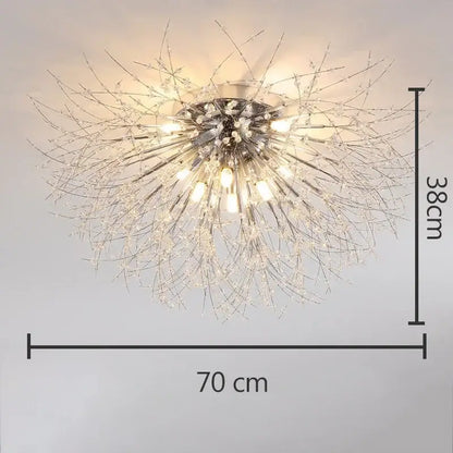 Decorbites dandelion crystal led ceiling light features a sparkling silver dandelion shape with illuminated bulbs