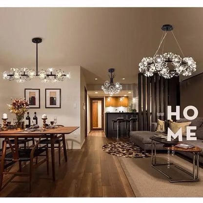 Elegant decorbites dandelion flower chandelier black metal with sparkling crystal fixtures for living room lighting