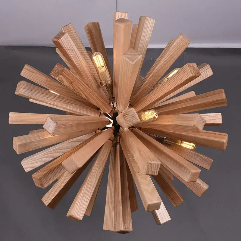 Rustic decorbites dandelion wooden pendant lights with radial light wood slats and edison bulbs for dining room glow