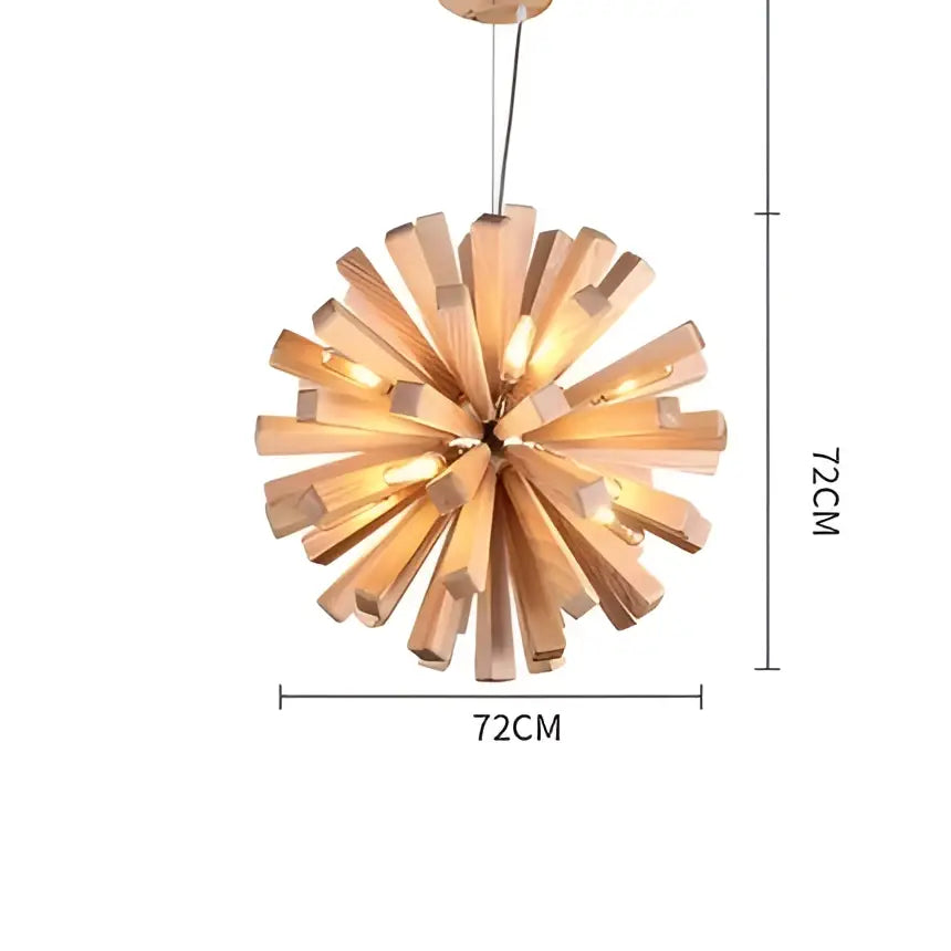 A warm-toned decorbites dandelion wooden pendant light with radial wooden slats for dining room starburst glow