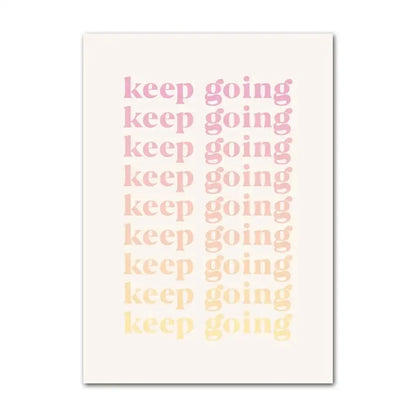 Decorbites danish pastel flower canvas wall art with minimalist keep going text fading pink to pale yellow vertical stack