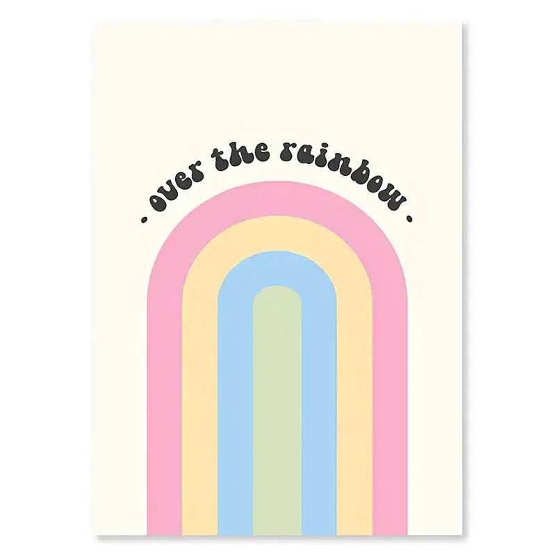 Decorbites™ danish smiley flower wall art in pastel purple featuring pastel rainbow print with over the rainbow script