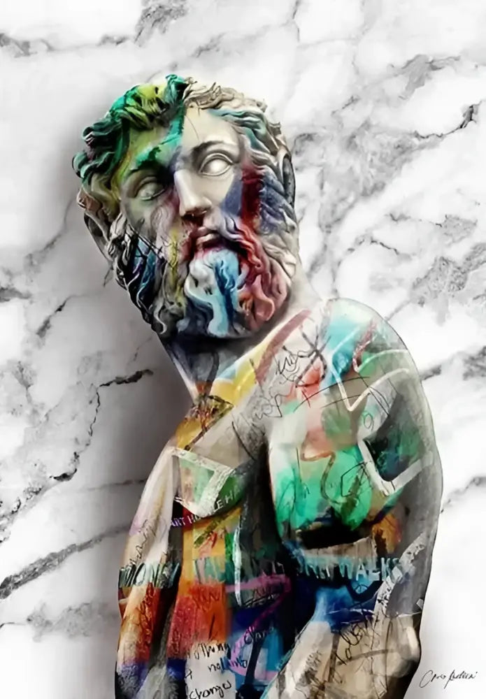 Decorbites™ david graffiti art canvas print featuring a vibrant colorful painted statue for room decor