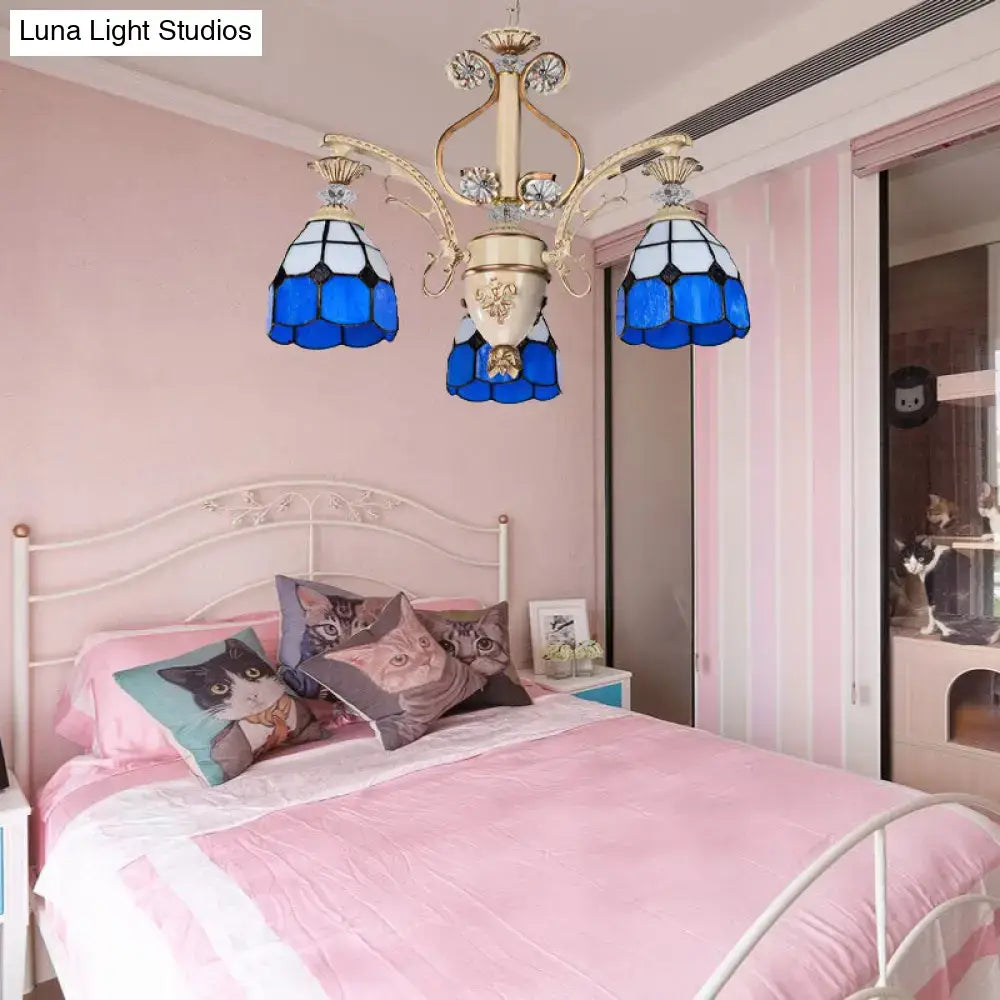 Decorbites dazzling baroque chandelier blue stained glass light fixture with gold-toned metal arms and cut glass pendants