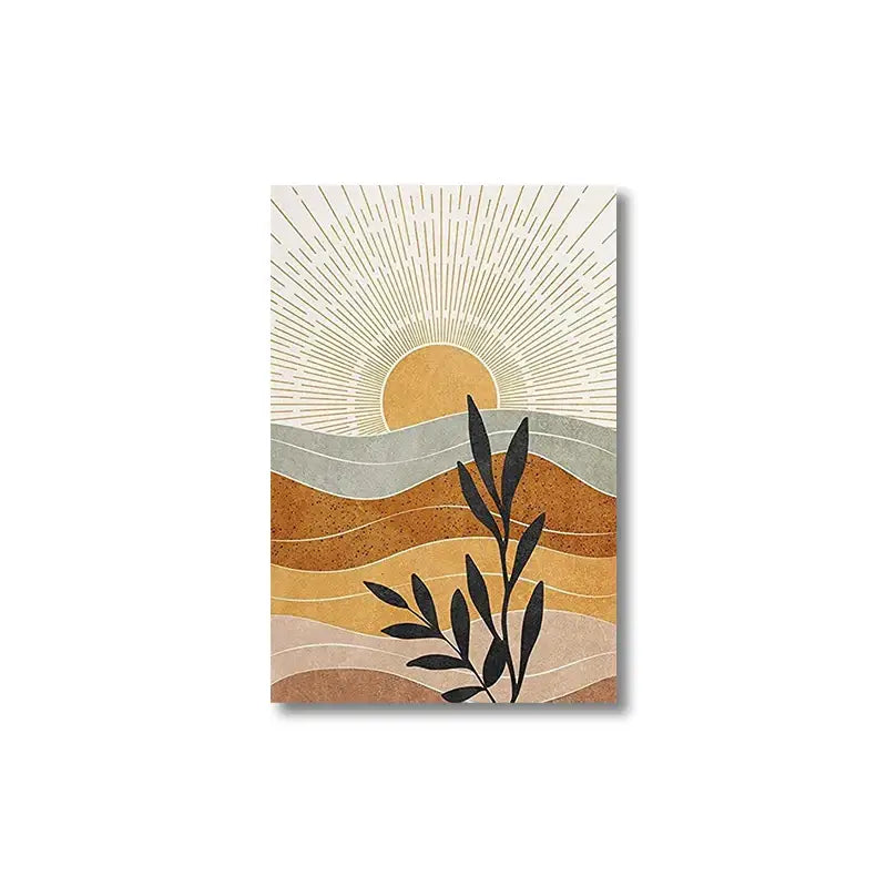Decorbites™ desert plants geometric sun poster set featuring minimalist earthy hills and bold black leaf wall art