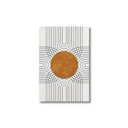 DecorBites™ desert plants geometric sun wall art with textured cork center and black lines on white background