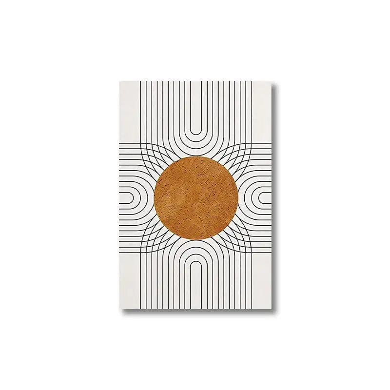DecorBites™ desert plants geometric sun wall art with textured cork center and black lines on white background
