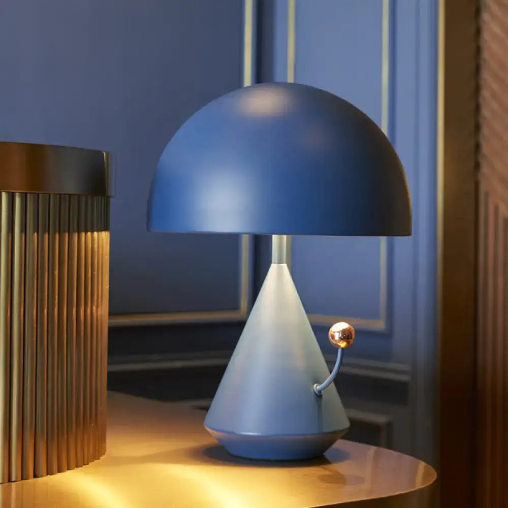 Decorbites™ designer matte blue metal mushroom table lamp with conical base and golden sphere accent for bedroom 220v-240v