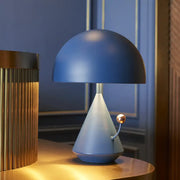 Decorbites™ designer matte blue metal mushroom table lamp with conical base and golden sphere accent for bedroom 220v-240v