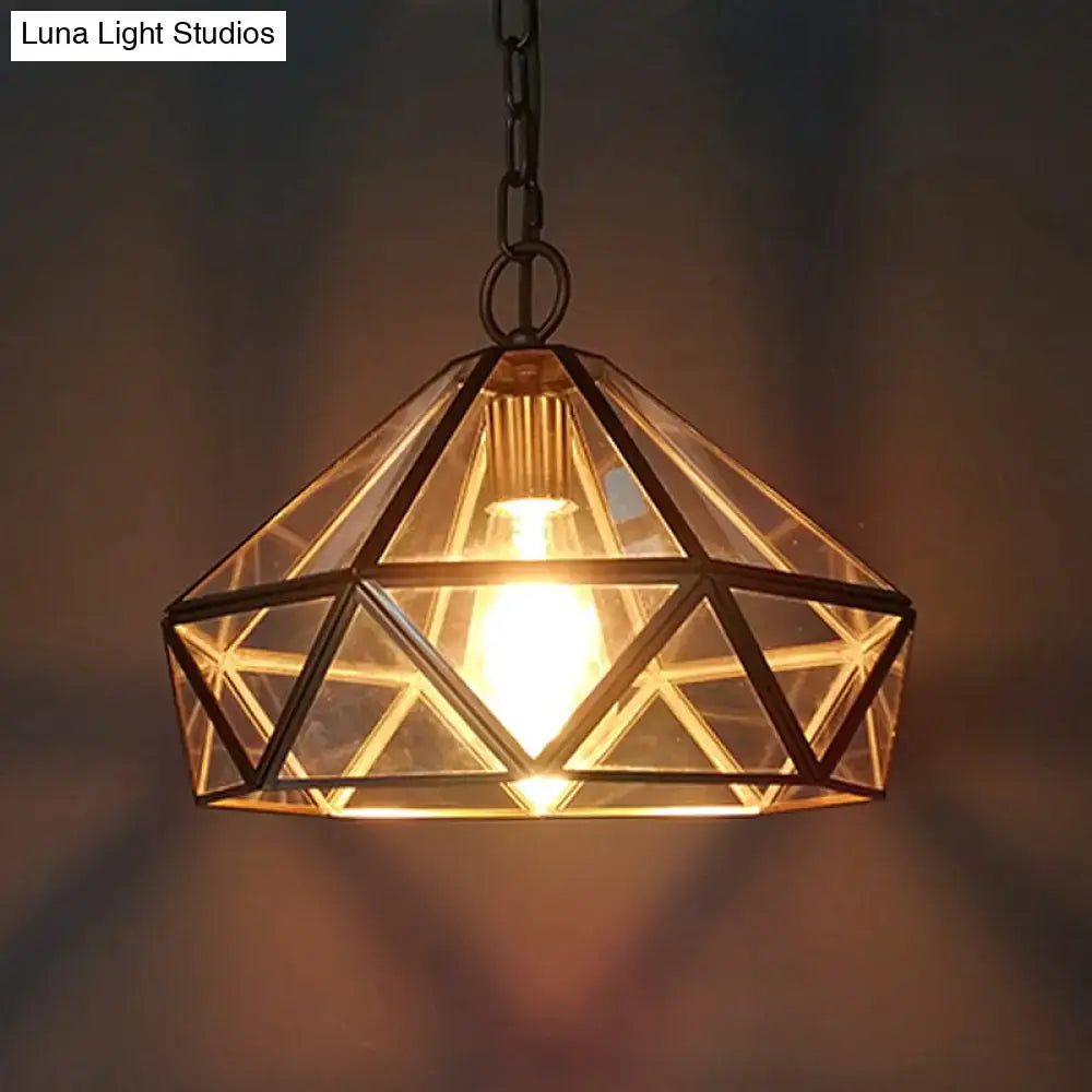Decorbites diamond pendant light with clear glass and dark metal frame for bedroom 220v-240v 110v-120v