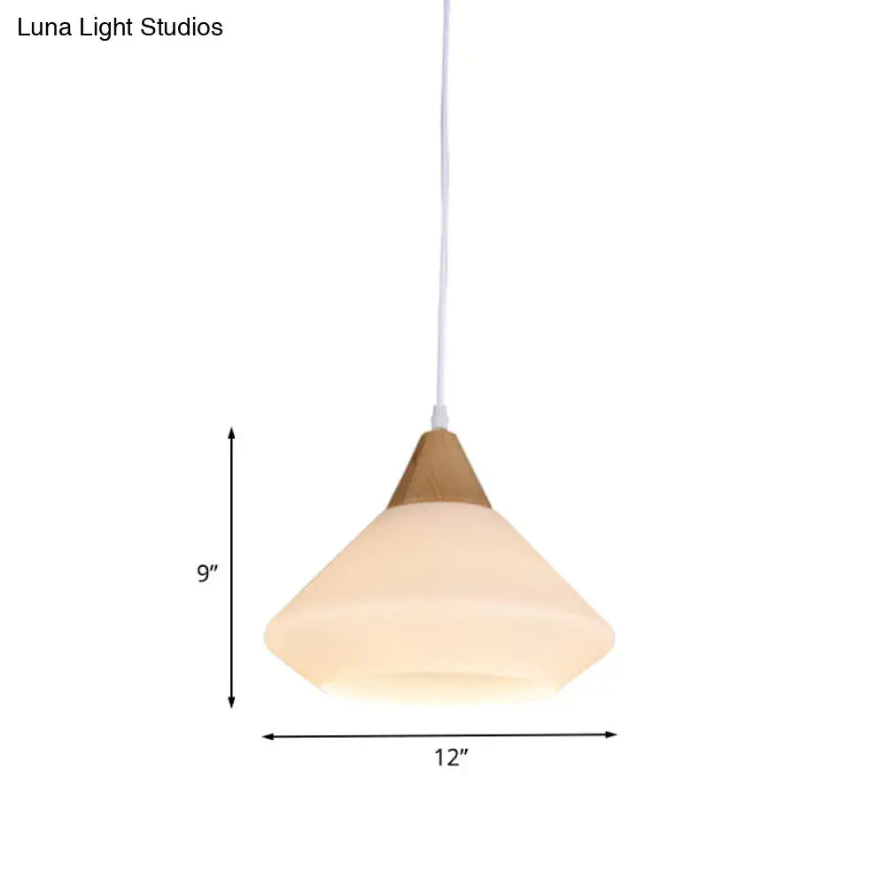 DecorBites™ diamond white glass pendant light with frosted shade and wood accent for modern dining room lighting