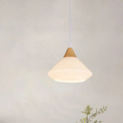 Decorbites diamond white glass pendant light with frosted shade and natural wood base for dining room lighting