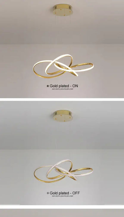 Gold plated modern chandelier with intertwined circular rings dimmable modern chandelier in gold chrome black finish
