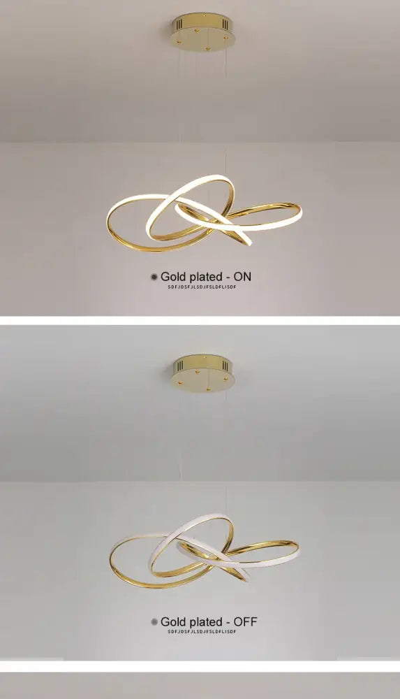 Gold plated modern chandelier with intertwined circular rings dimmable modern chandelier in gold chrome black finish