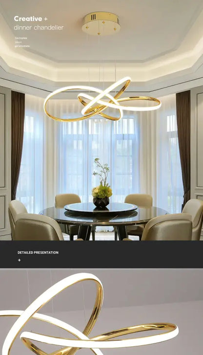 Decorbites™ dimmable modern chandelier 60cm gold-toned geometric ring shape with sleek minimalist design in gold chrome black