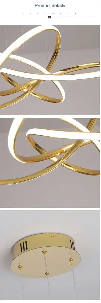 Decorbites™ dimmable modern chandelier with gold chrome black finish featuring sleek intertwined circular rings and minimalist mount