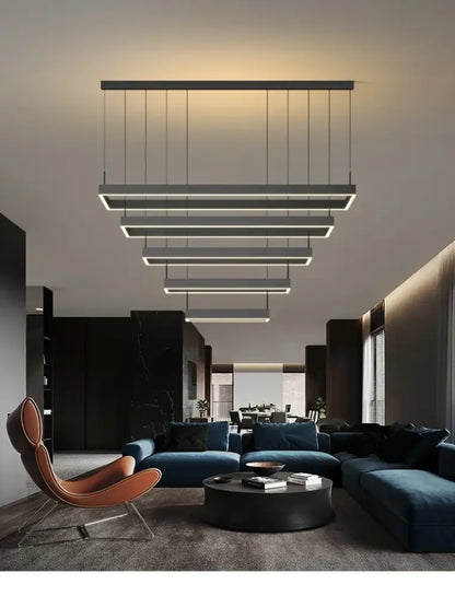 Modern black linear DecorBites™ dimmable Nordic led ceiling chandelier with layered bars for living room lighting