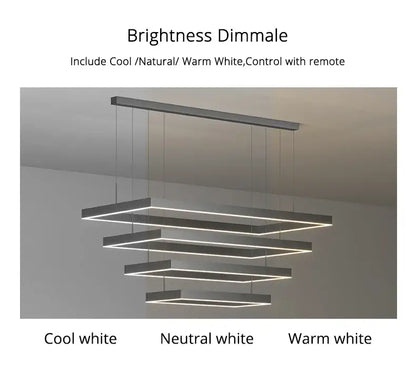 DecorBites™ dimmable nordic led ceiling chandelier with metallic frames and illuminated rectangular panels for living room