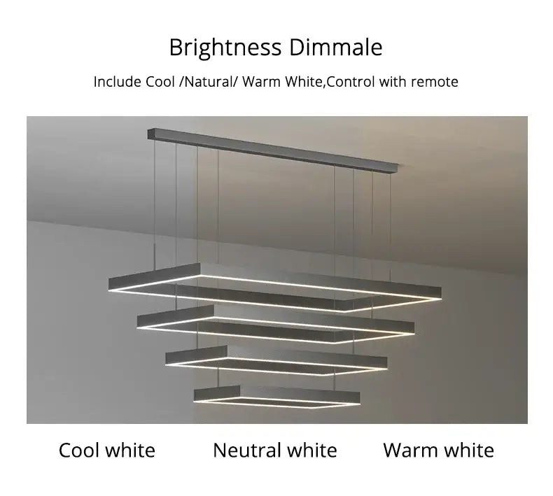 DecorBites™ dimmable nordic led ceiling chandelier with metallic frames and illuminated rectangular panels for living room