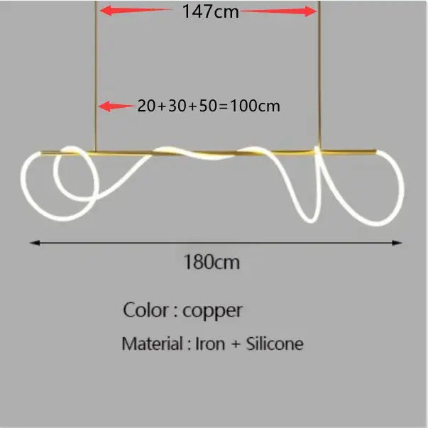 Copper-colored decorbites™ dimmable nordic hose led ceiling chandelier with sleek iron frame and flexible silicone elements for home decor