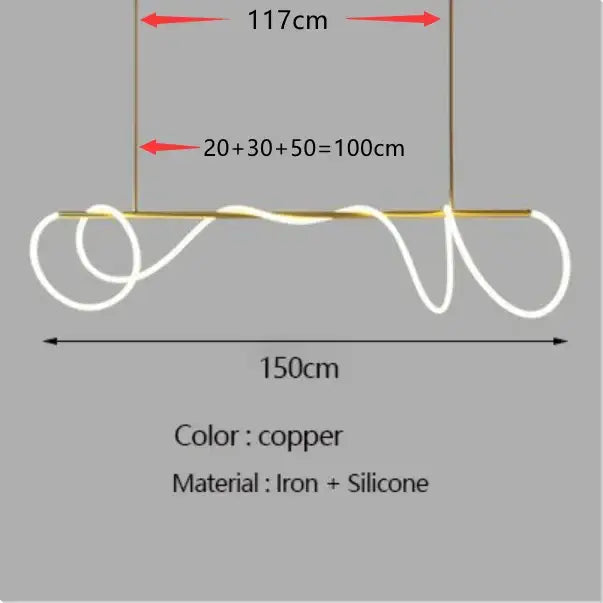 Copper-colored DecorBites dimmable nordic led ceiling chandelier with sleek iron frame and flexible silicone cord for home decor