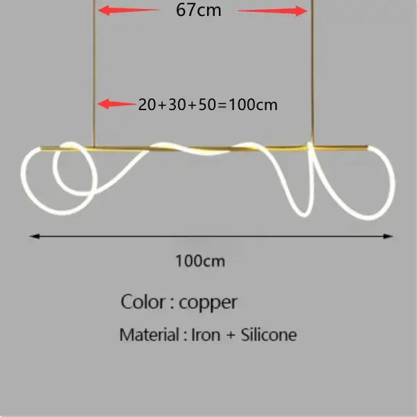 Copper-colored dimmable nordic hose led ceiling chandelier with sleek iron frame and flexible silicone cord for home decor