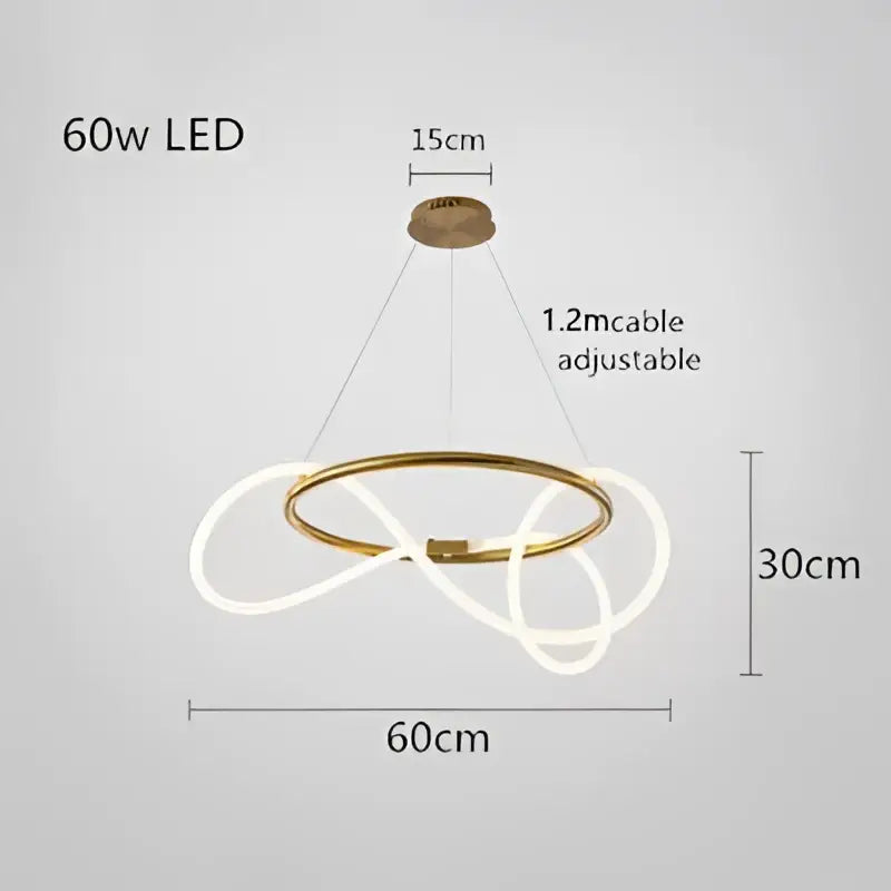 Gold-toned decorbites™ dimmable nordic led ceiling chandelier with intertwined rings and adjustable 1.2m cable for home decor
