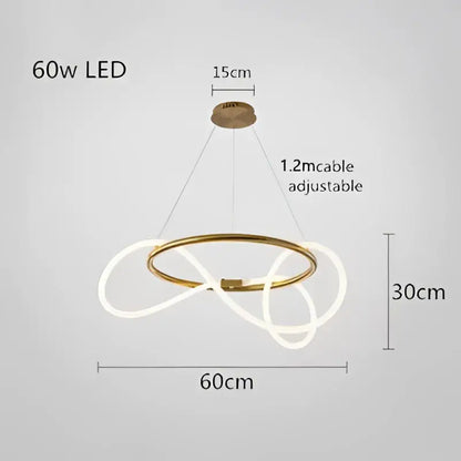 Gold-toned decorbites™ dimmable nordic led ceiling chandelier with intertwined rings and adjustable 1.2m cable for home decor
