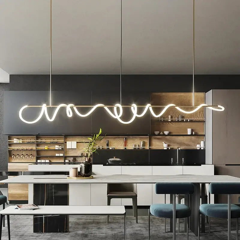 A modern white nordic hose led ceiling chandelier with a wavy dimmable design for home decor lighting