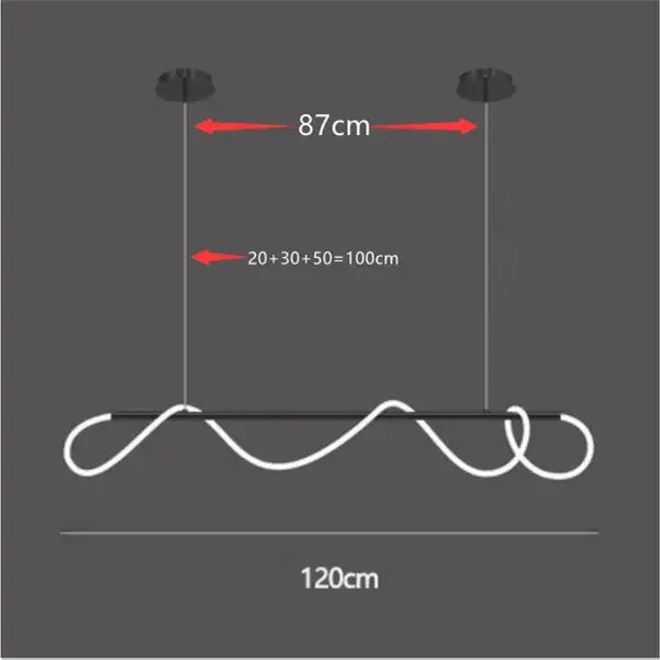 Modern white led nordic hose ceiling chandelier with sleek wavy design and black mounting hardware for home decor