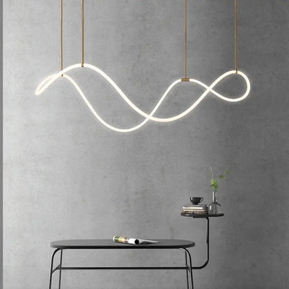 Modern white led ceiling chandelier with sleek wave design and gold-toned rods for nordic home decor lighting