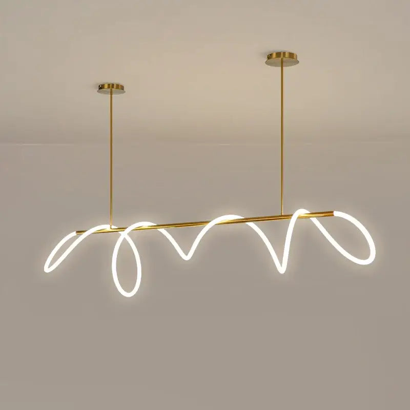 DecorBites™ dimmable nordic hose led ceiling chandelier in gold tone with flowing white led neon curves for home decor