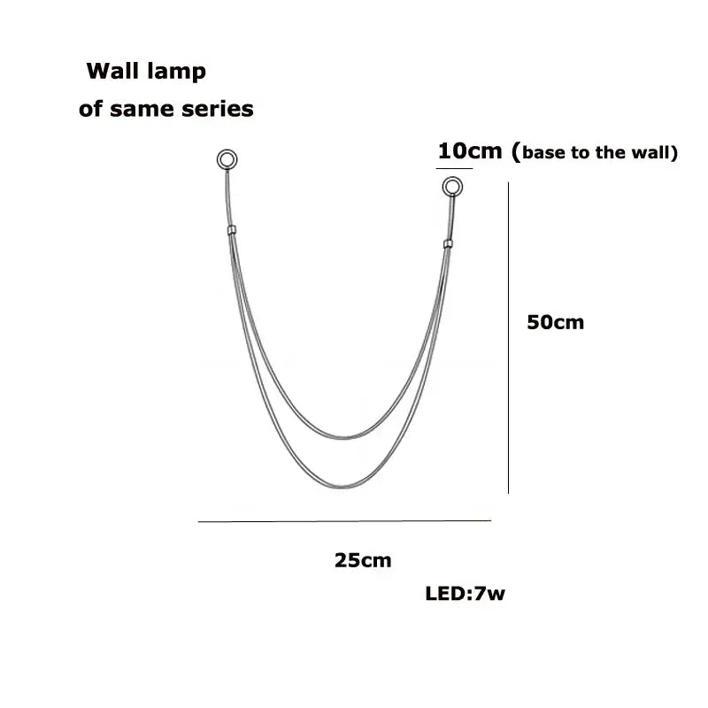 Minimalist u-shaped wall lamp with two slender metallic arms and 7w led bulb featuring flexible leather belt design
