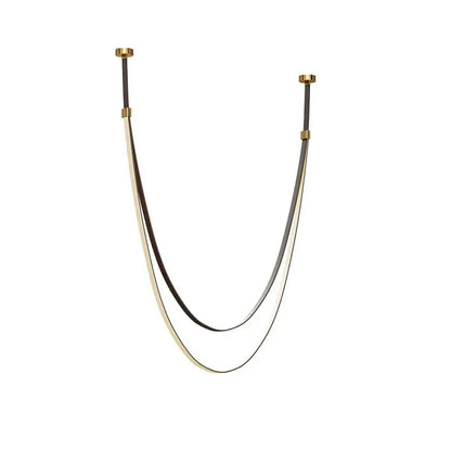 A sleek double-layered flexible leather belt necklace in black and silver with gold-toned hardware ends by DecorBites
