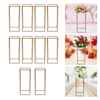 DecorBites™ elegant 10-piece gold metal flower stand with sleek rectangular frame for wedding flower displays