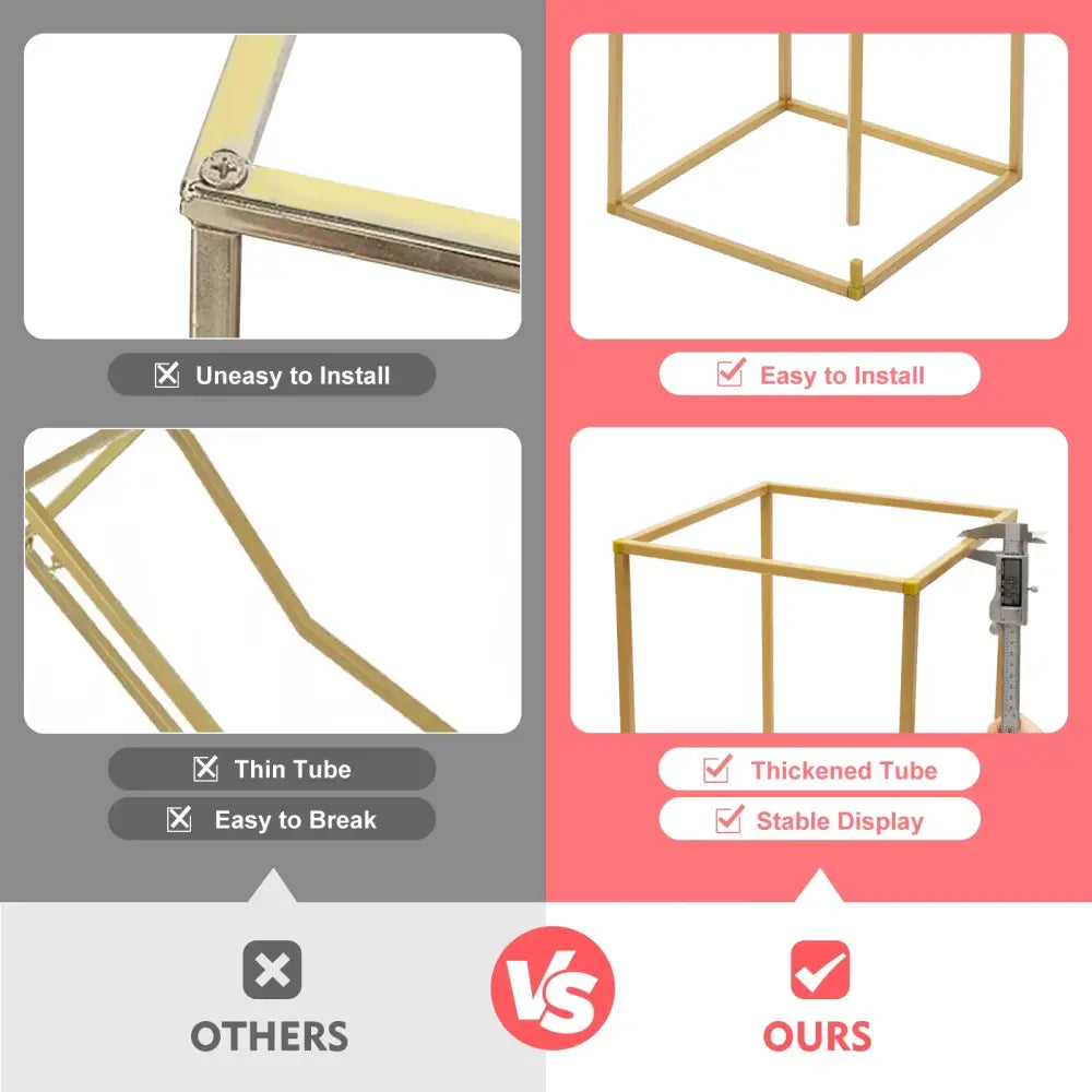 Gold-colored metal wedding flower stand with thickened tubing for stable and easy installation by decorbites