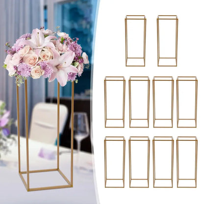 Gold-colored metal rectangular pedestal stand with minimalist design from decorbites™ elegant wedding flower stand set