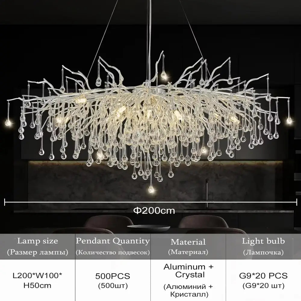 Decorbites elegant chrome crystal chandelier with aluminum arms and clear crystal droplets for living room lighting