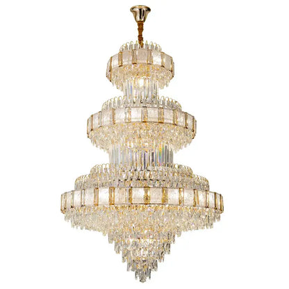Decorbites elegant crystal multi-tiered chandelier with cascading clear and gold-toned glass prisms for dining room