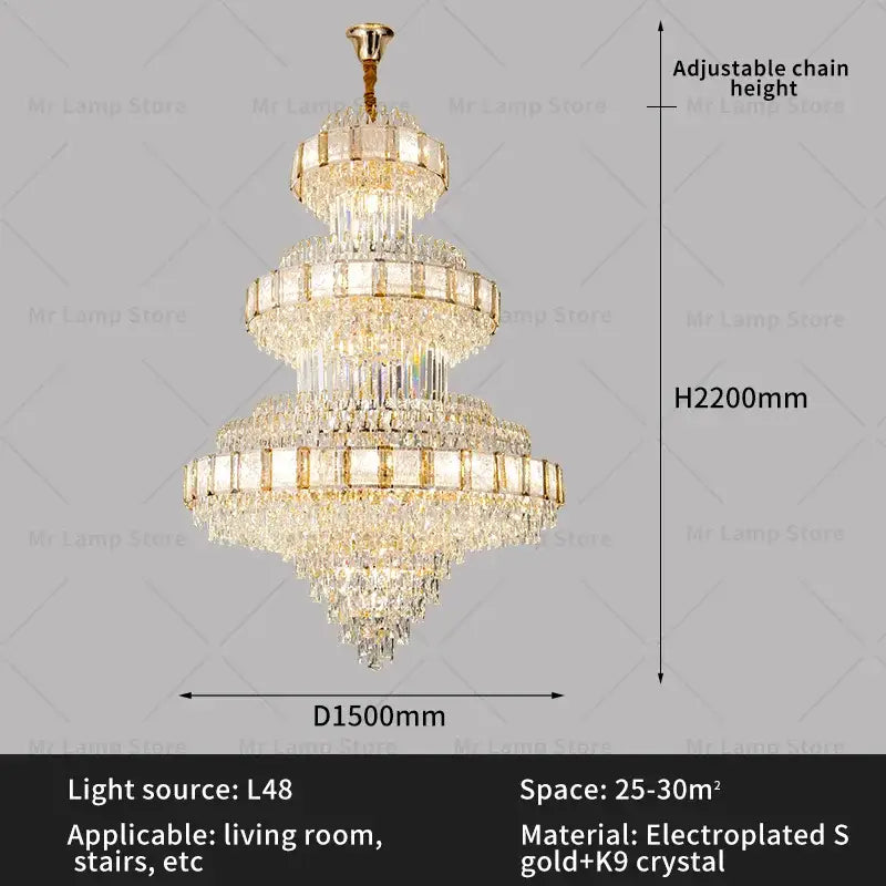 Decorbites elegant crystal chandelier gold dining room multi-tiered with gold-plated metal and cascading k9 crystals